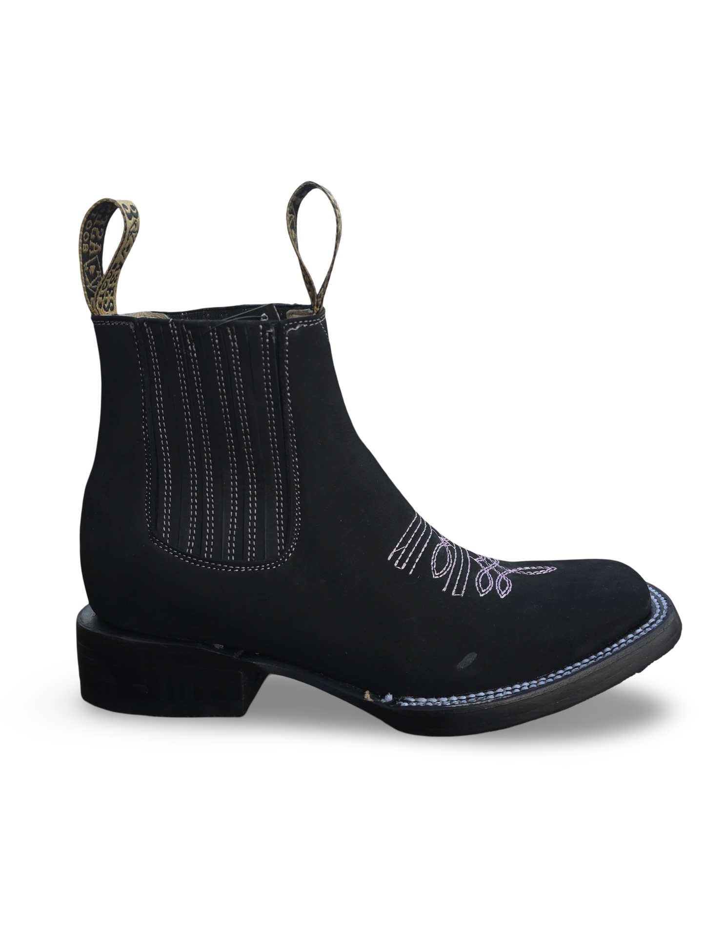 Botines Charros de Gamuza Punta Cuadrada PARA MUJER COLOR NEGRO/ROSA