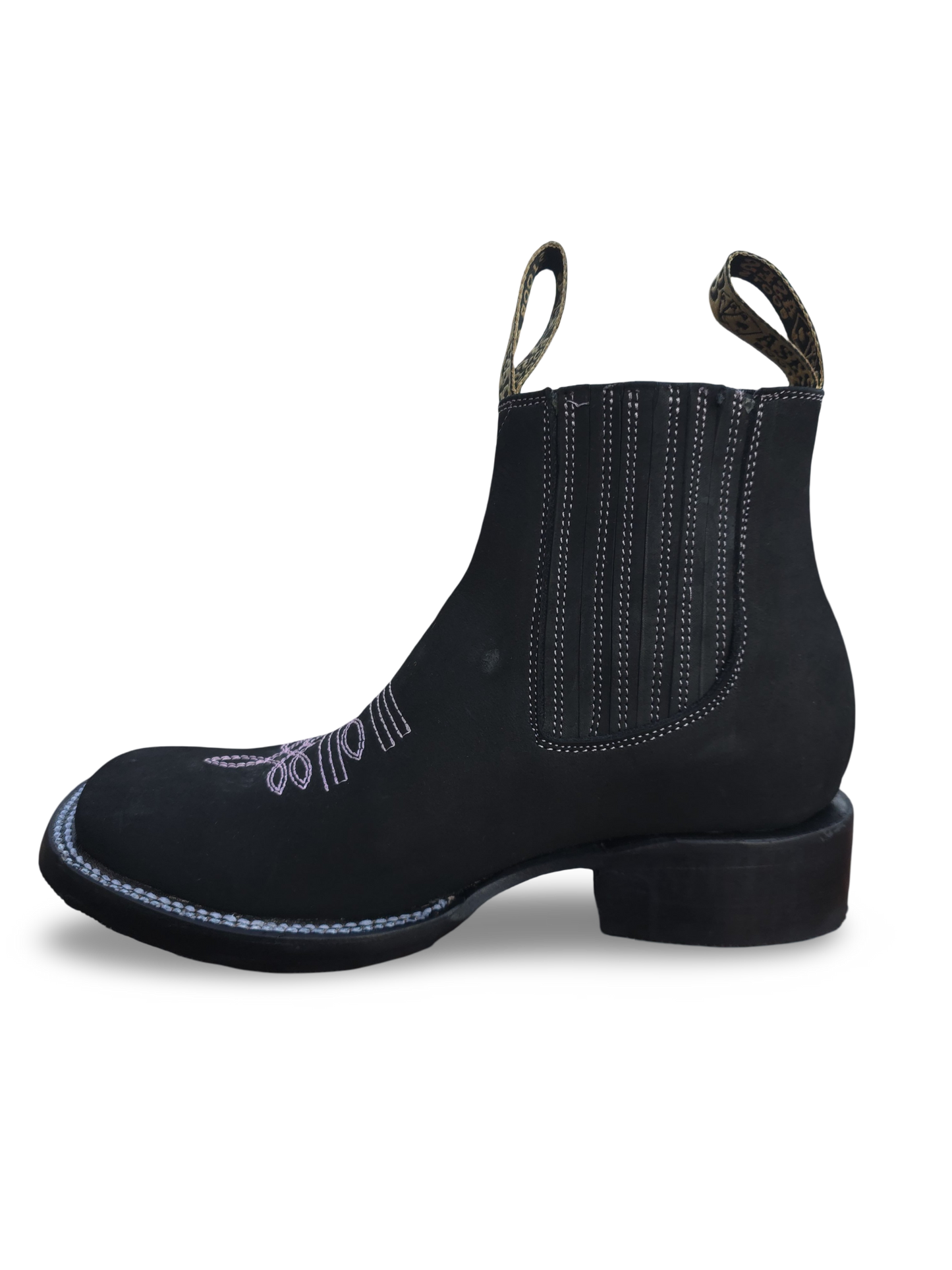 Botines Charros de Gamuza Punta Cuadrada PARA MUJER COLOR NEGRO/ROSA