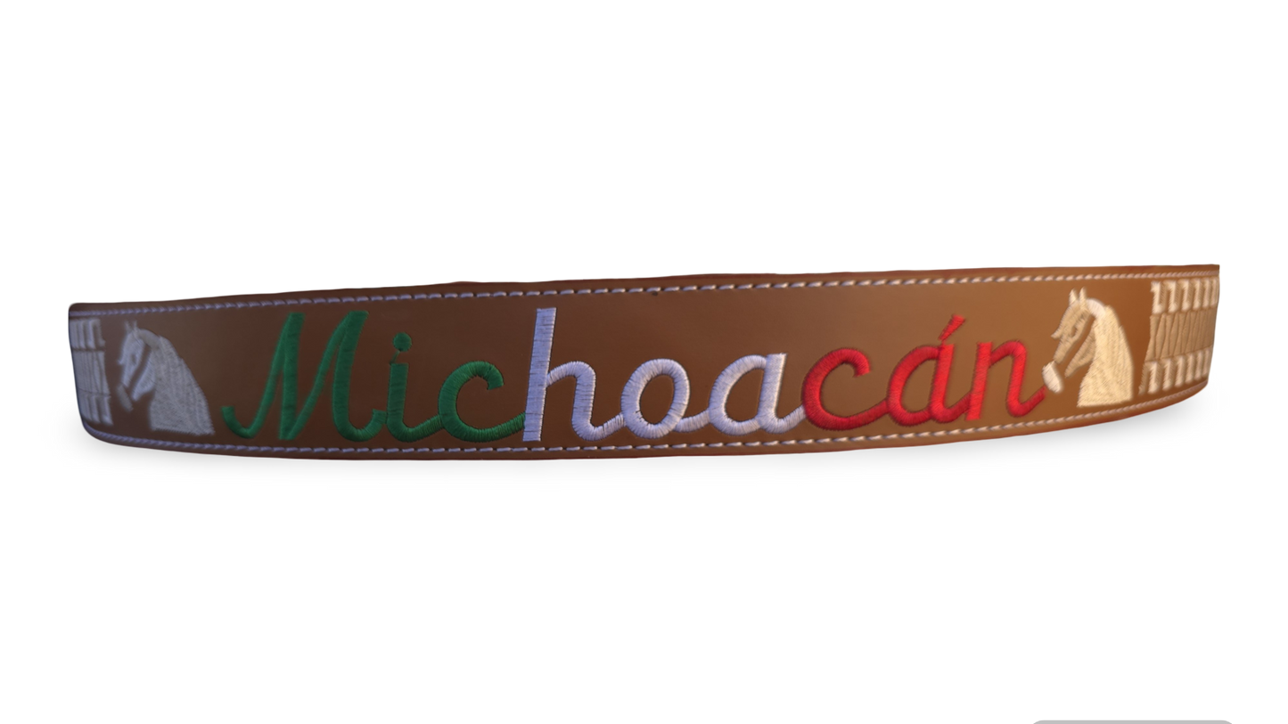 CINTURON PITEADO "MICHOCAN" TRICOLOR COLOR MIEL/BLANCO