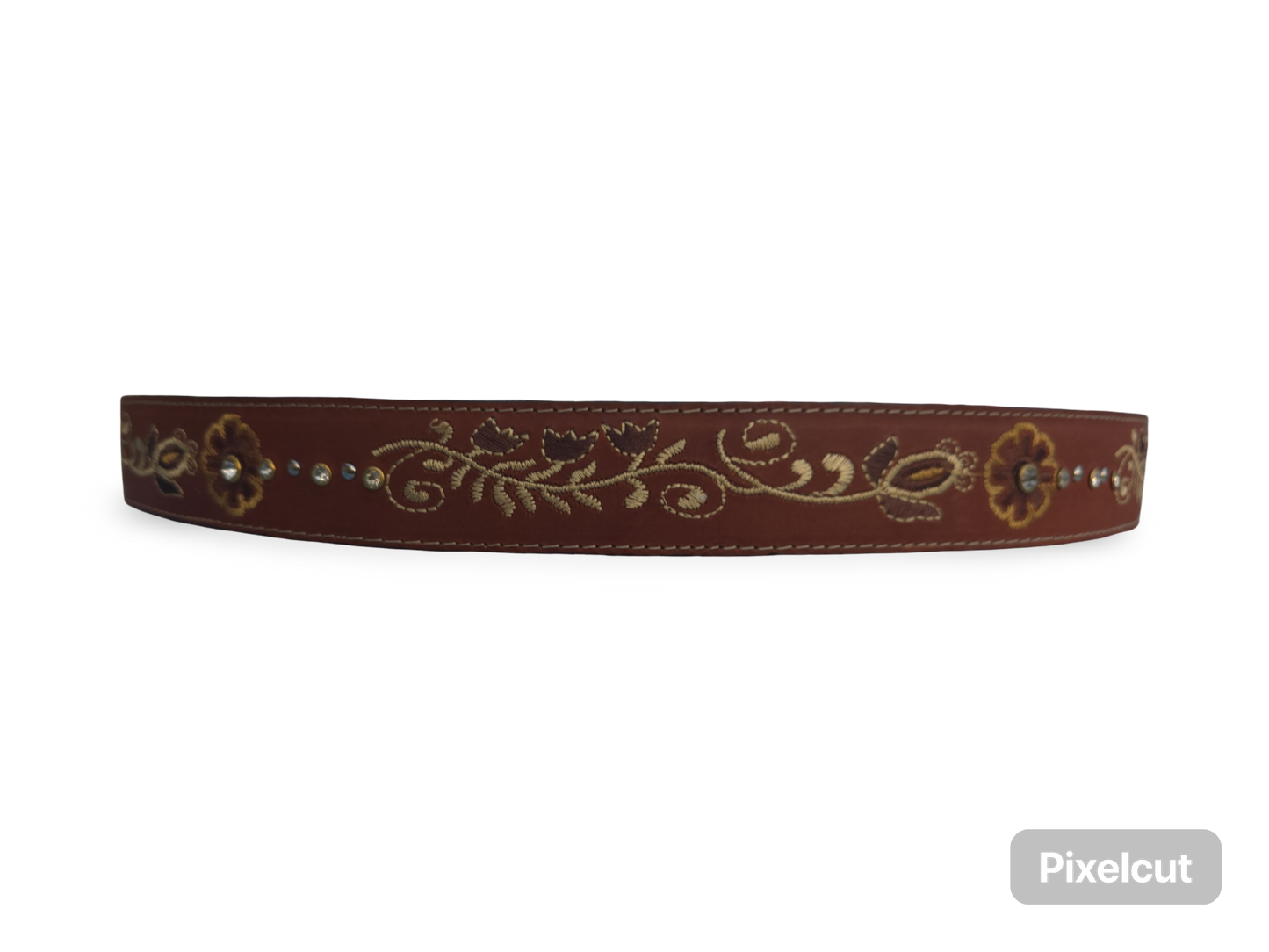 Cinto Vaquero Para Dama Bordado FLORES Color COGNAC