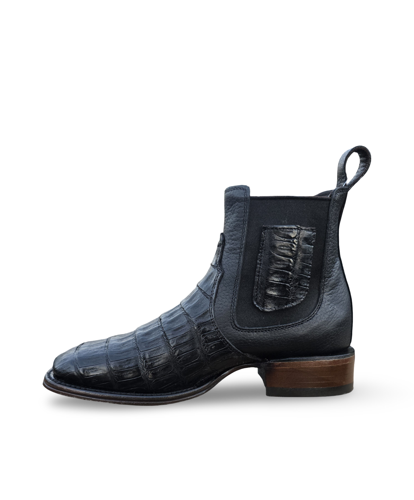 VESTIGIUM 782B8205 WIDE SQUARE TOE CAIMAN BELLY BLACK