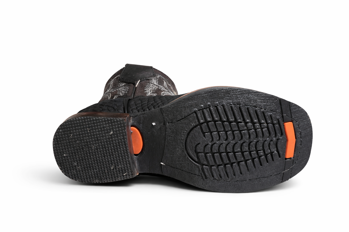 Kids Black Python Print Wide Square Toe Boots