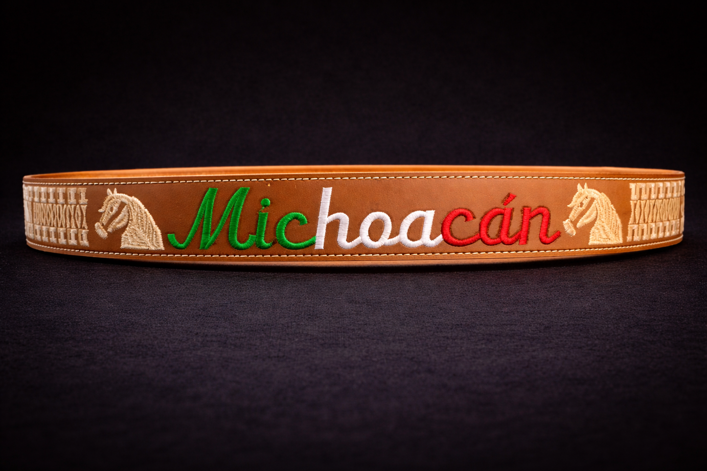 CINTURON PITEADO "MICHOCAN" TRICOLOR COLOR MIEL/BLANCO