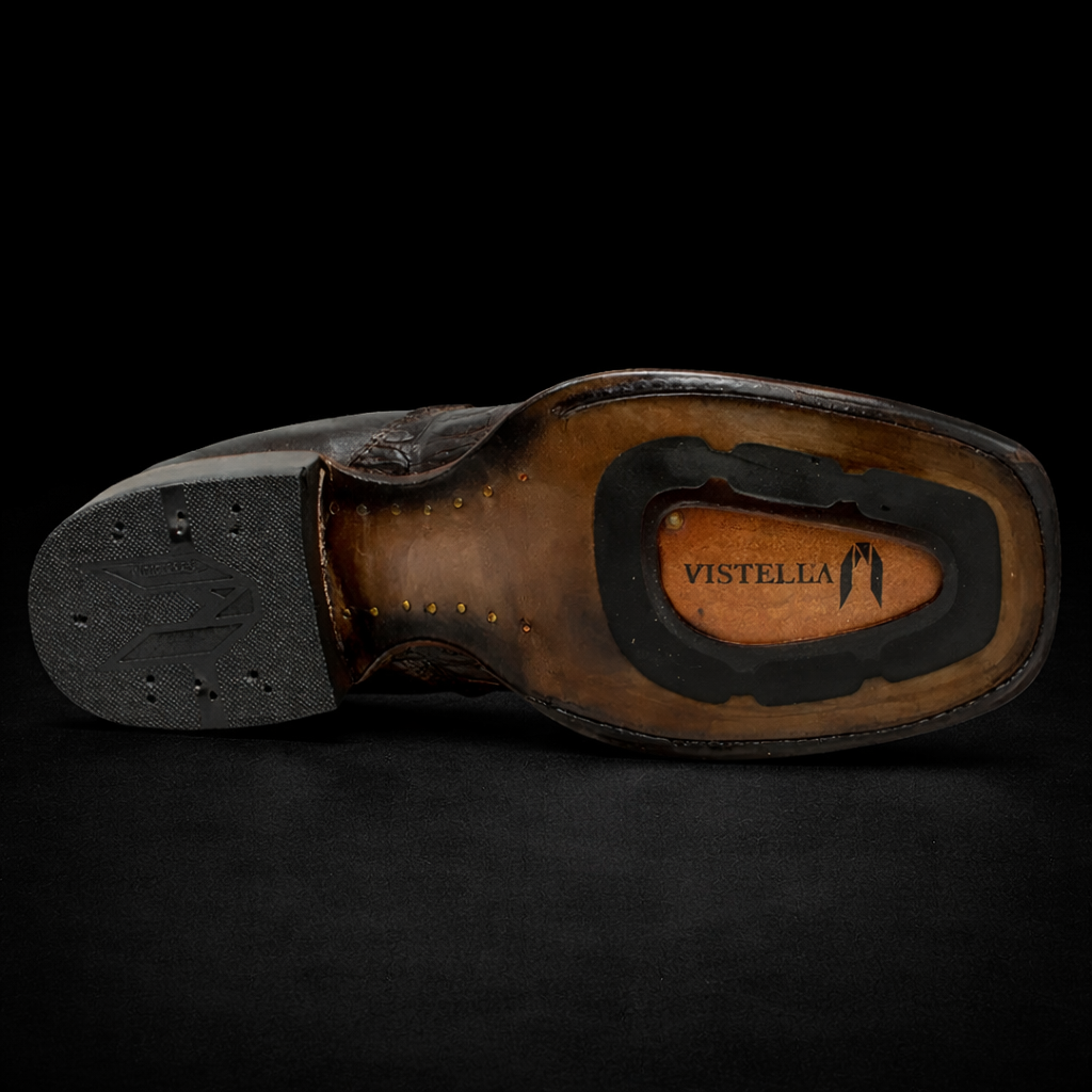 BOTIN VAQUERO WIDE SQUARE TOE CAIMAN BELLY FADED BROWN-VESTIGIUM