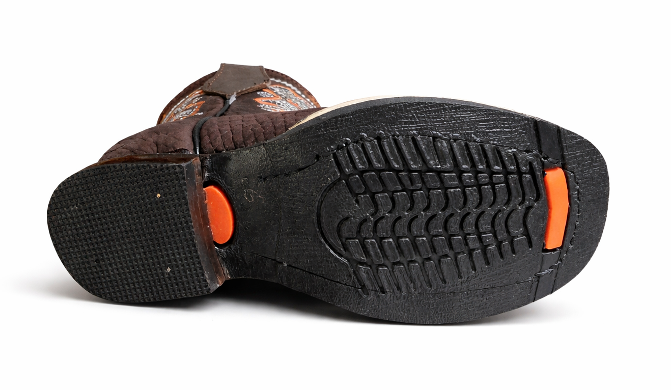 Kids Brown Python Print Wide Square Toe Boots