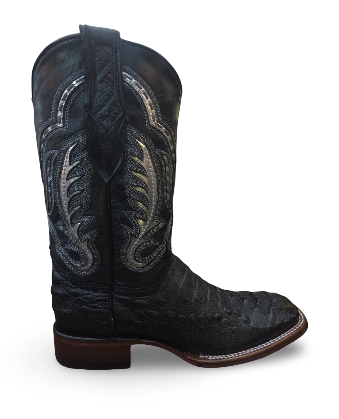 RED DIAMOND CAIMAN PRINT BOOT (BLACK) Wide Square Toe Cowboy Boot