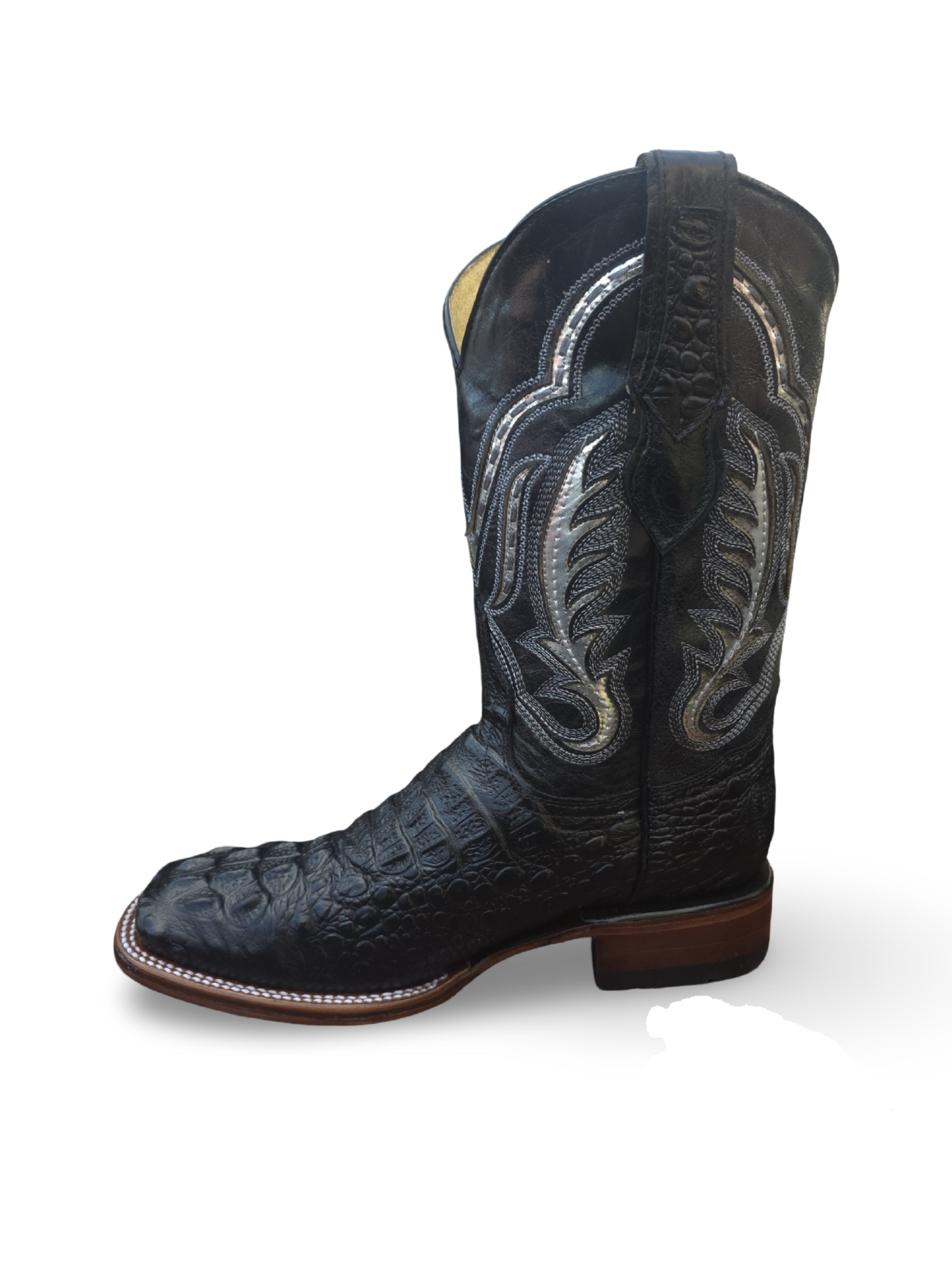 RED DIAMOND CAIMAN PRINT BOOT (BLACK) Wide Square Toe Cowboy Boot