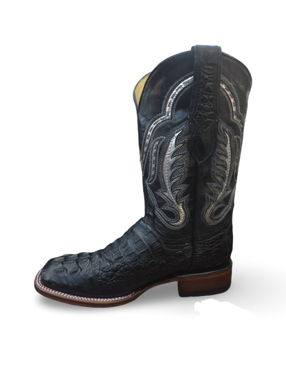 RED DIAMOND CAIMAN PRINT BOOT (BLACK) Wide Square Toe Cowboy Boot