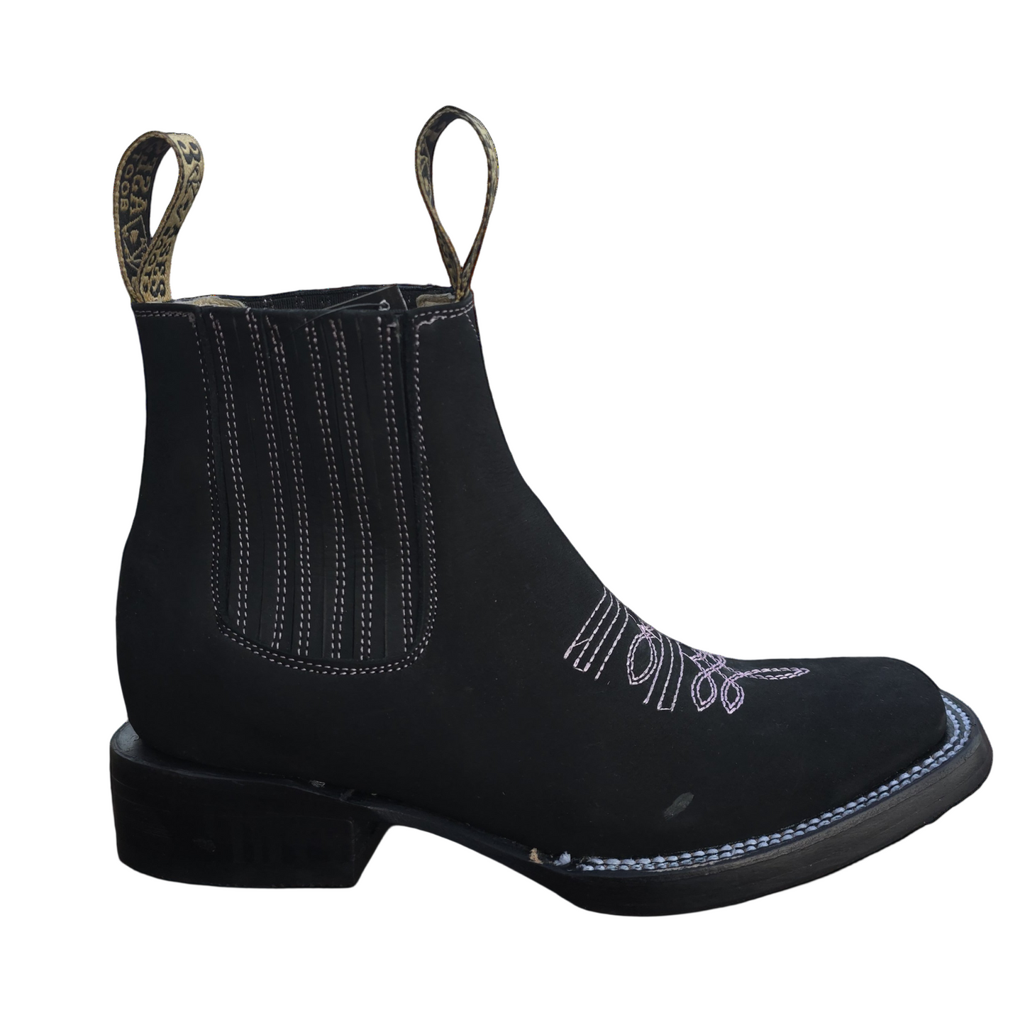 Botines Charros de Gamuza Punta Cuadrada PARA MUJER COLOR NEGRO/ROSA