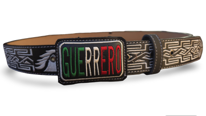 CINTURON PITEADO "GUERRERO" TRICOLOR COLOR NEGRO/BLANCO