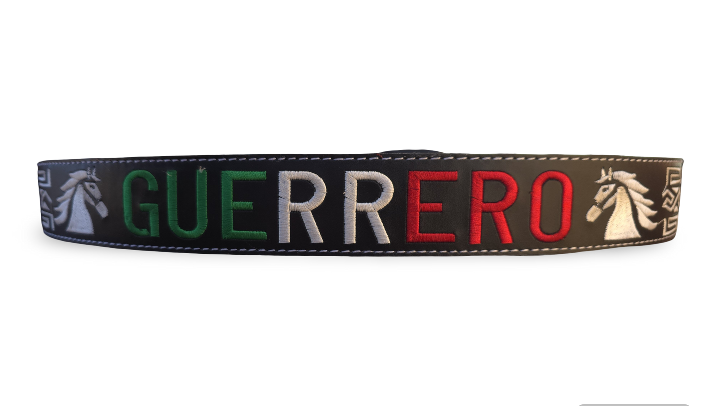 CINTURON PITEADO "GUERRERO" TRICOLOR COLOR NEGRO/BLANCO
