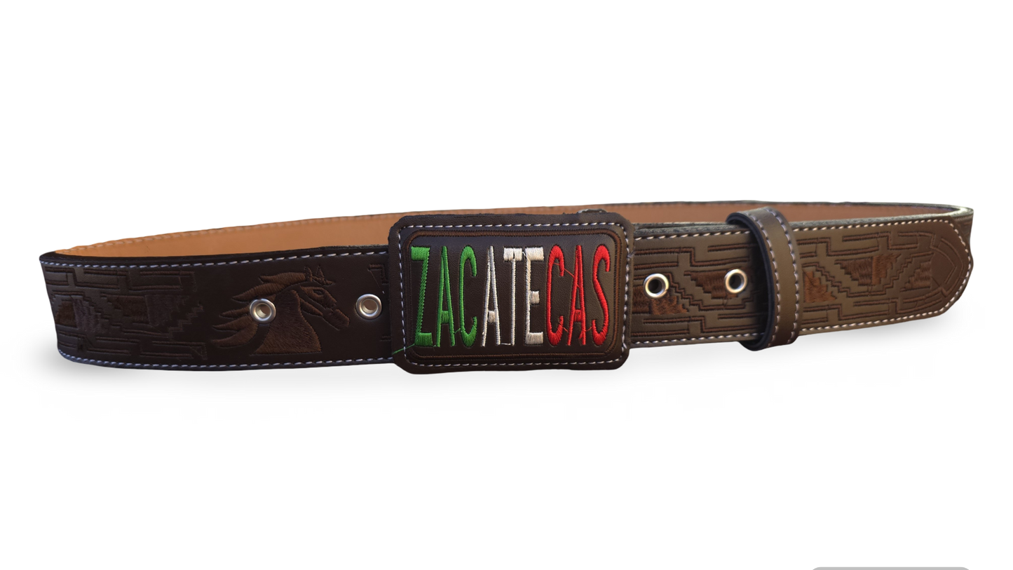 CINTURON PITEADO "ZACATECAS" TRICOLOR COLOR CAFE