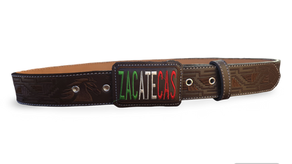 CINTURON PITEADO "ZACATECAS" TRICOLOR COLOR CAFE