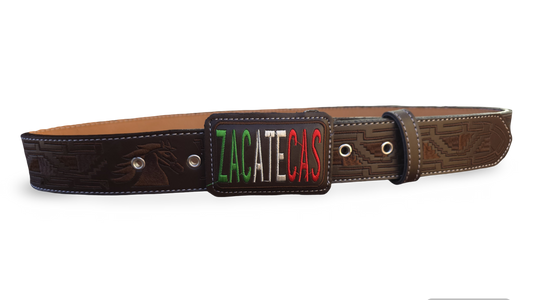 CINTURON PITEADO "ZACATECAS" TRICOLOR COLOR CAFE