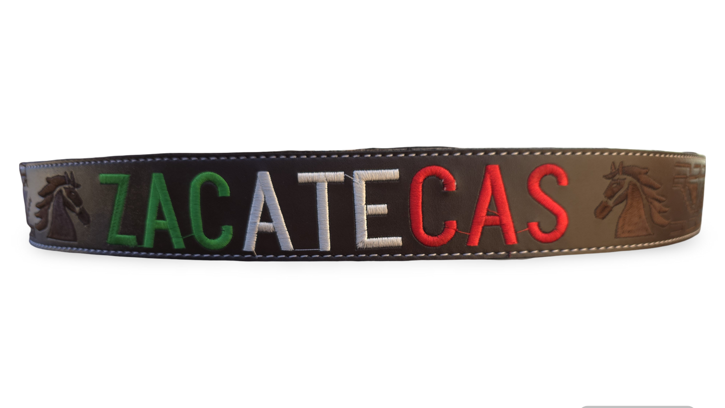 CINTURON PITEADO "ZACATECAS" TRICOLOR COLOR CAFE