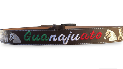 CINTURON PITEADO "GUANAJUATO" TRICOLOR COLOR CAFE/BLANCO