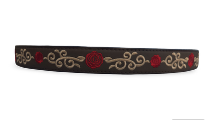 Cinto Vaquero Para Dama Bordado Rosas Rojas Color Cafe/Chocolate