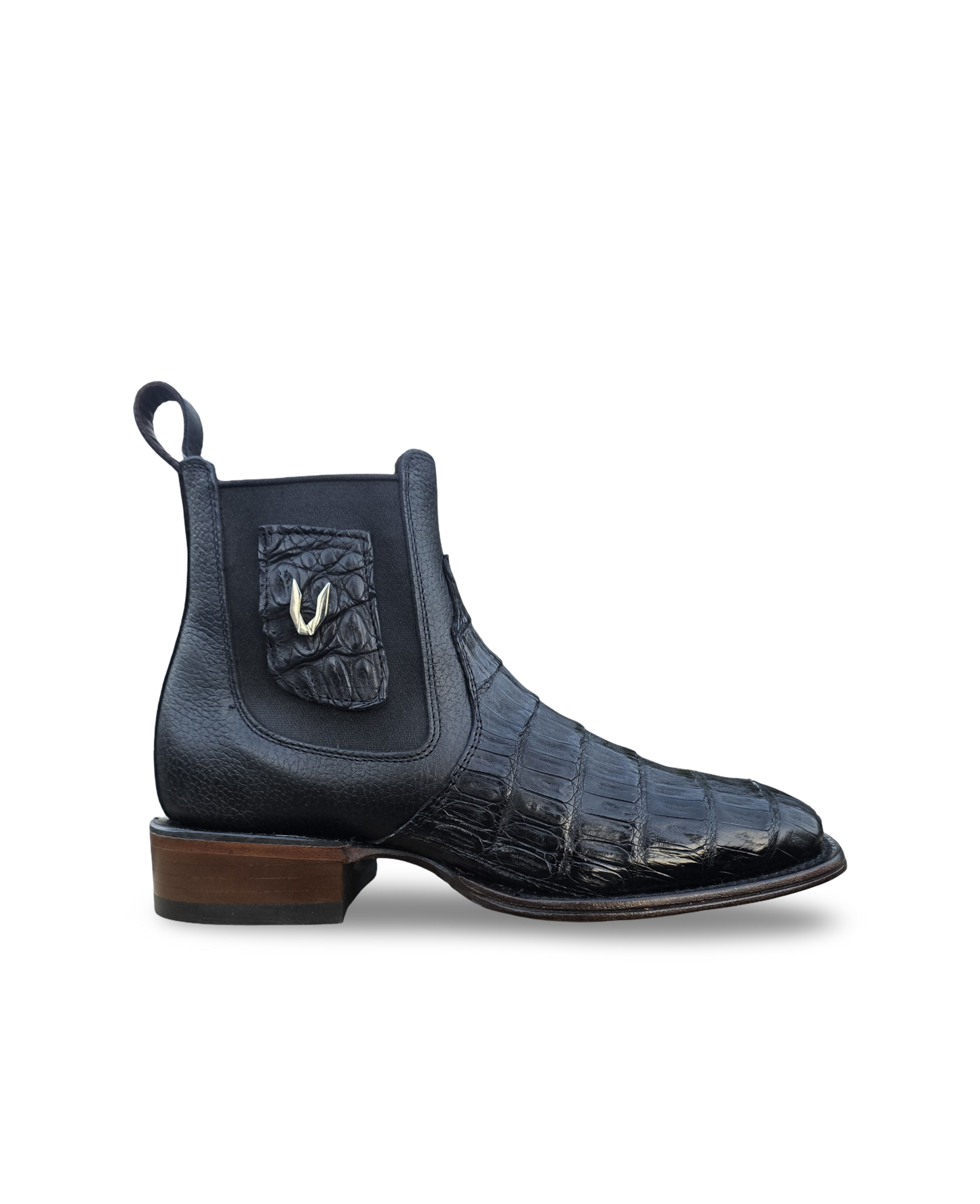 VESTIGIUM 782B8205 WIDE SQUARE TOE CAIMAN BELLY BLACK