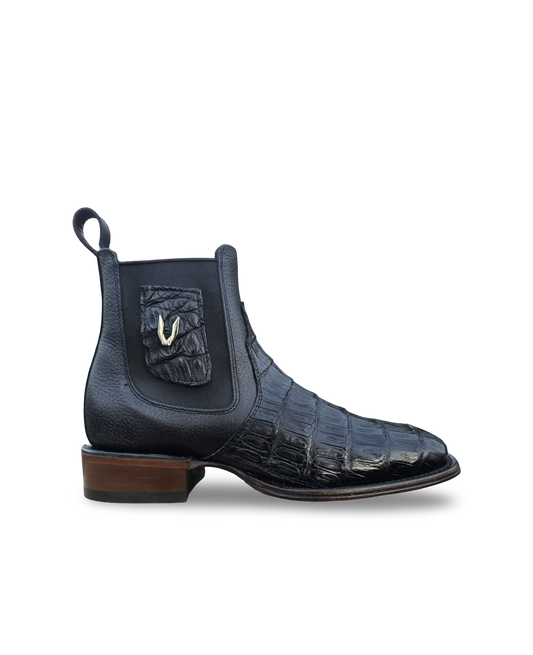 VESTIGIUM 782B8205 WIDE SQUARE TOE CAIMAN BELLY BLACK