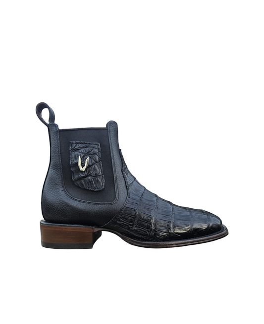 VESTIGIUM 782B8205 WIDE SQUARE TOE CAIMAN BELLY BLACK