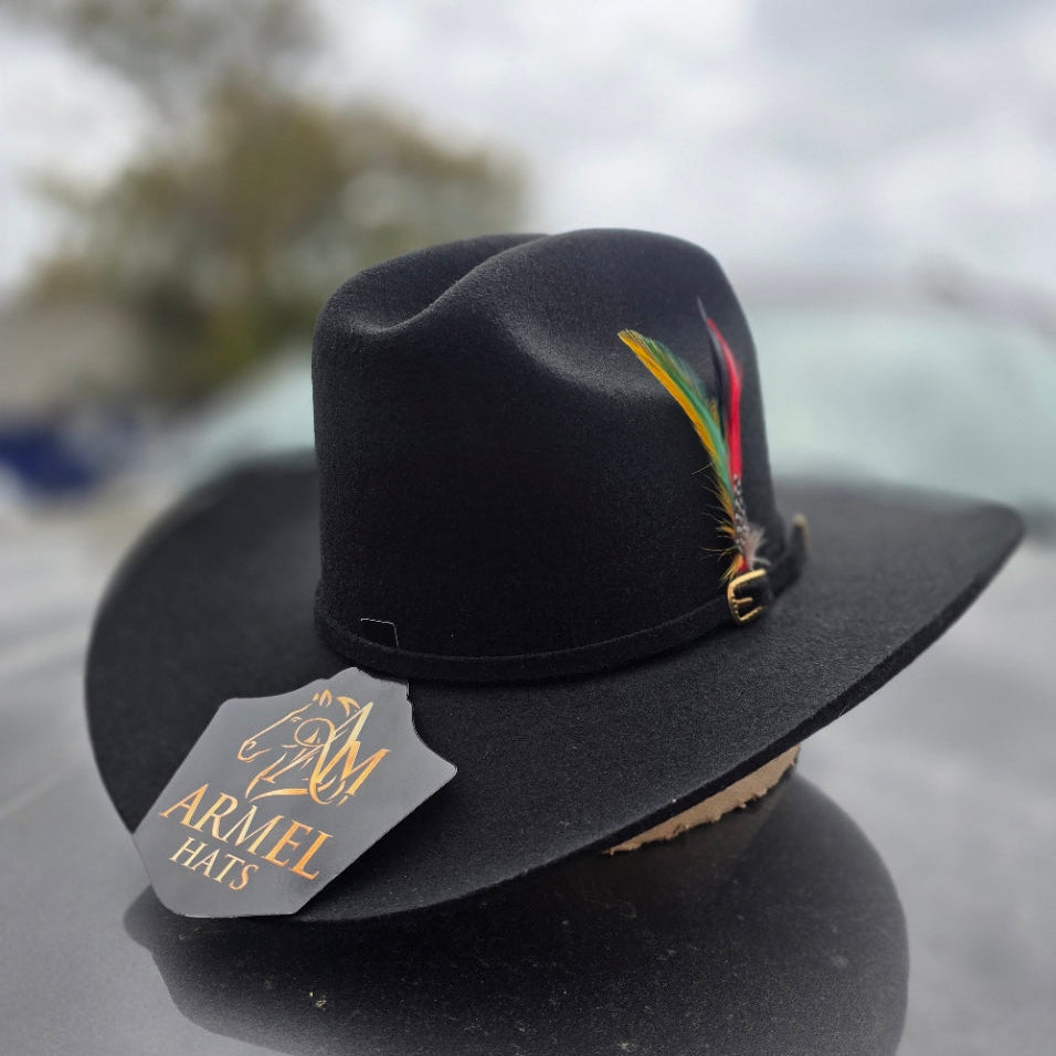 TEXANA PARA NIÑO SINALOA / SINALOA FELT HAT FOR KIDS COLOR NEGRA CON PLUMA