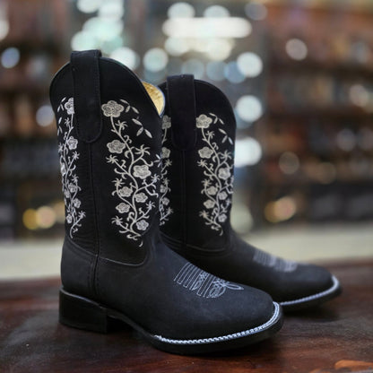 BOTAS VAQUERAS BORDADA FLORES BLANCAS
