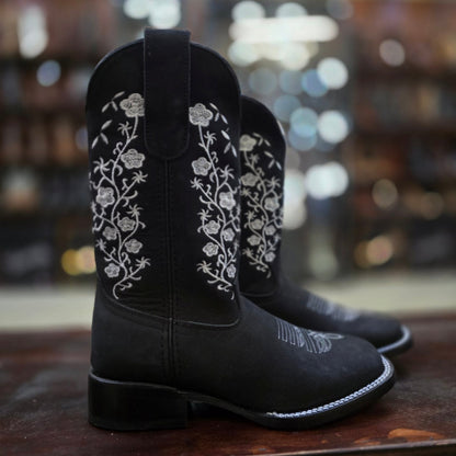 BOTAS VAQUERAS BORDADA FLORES BLANCAS