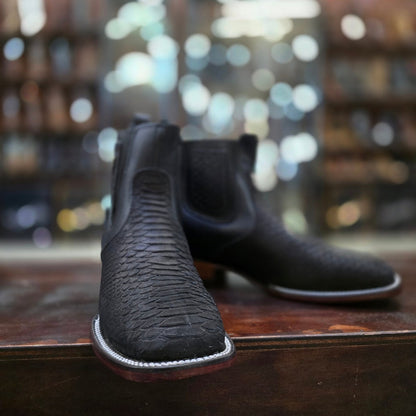 BLACK PHYTON PRINT ANKLE BOOT SQUARE TOE