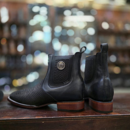 BLACK PHYTON PRINT ANKLE BOOT SQUARE TOE