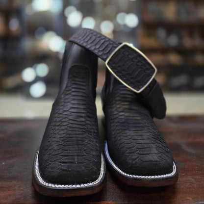 BLACK PHYTON PRINT ANKLE BOOT SQUARE TOE