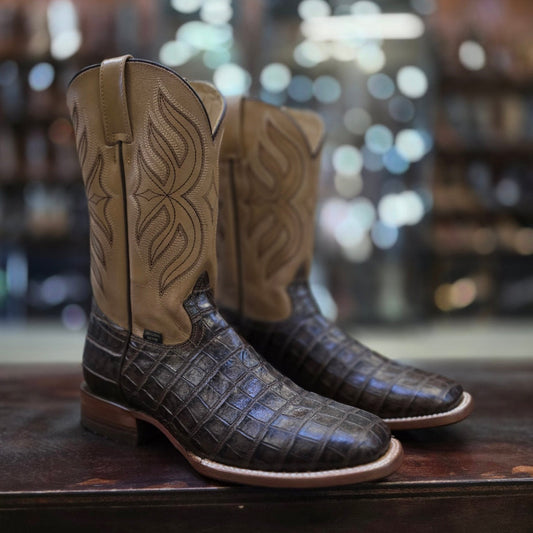 BROWN CAIMAN PRINT Wide Square Toe Cowboy Boot