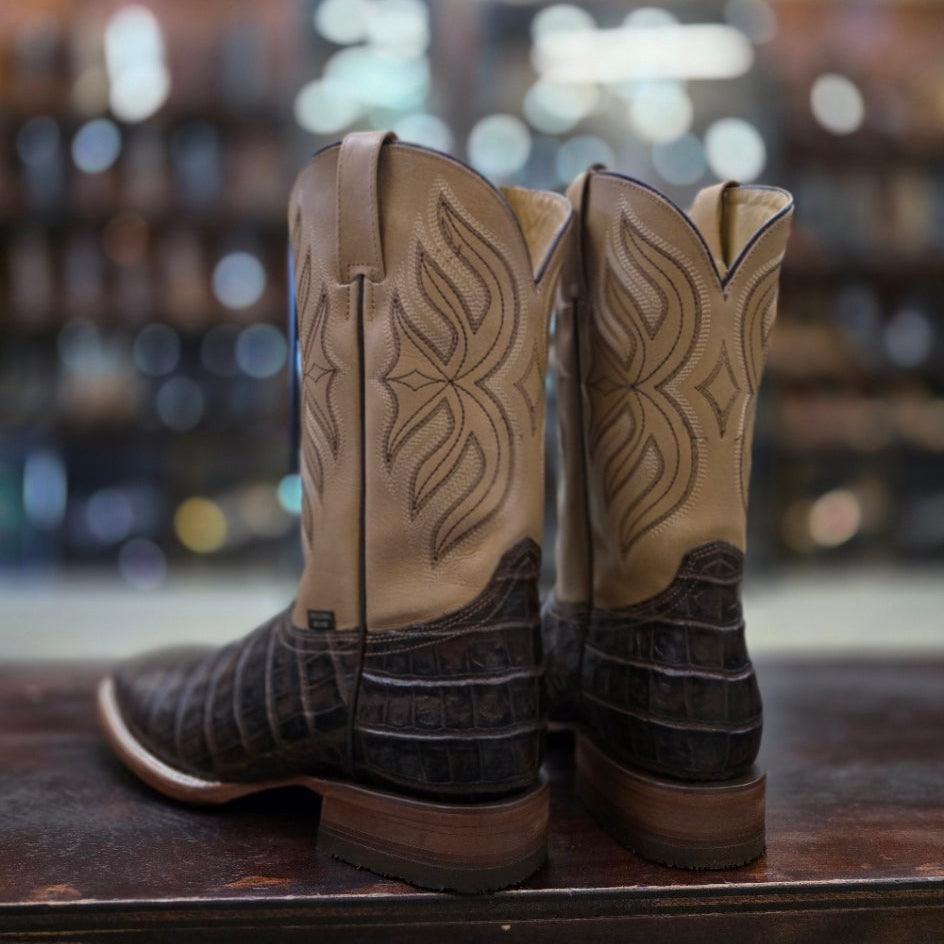 BROWN CAIMAN PRINT Wide Square Toe Cowboy Boot