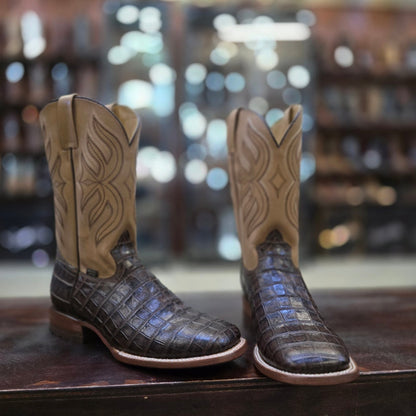 BROWN CAIMAN PRINT Wide Square Toe Cowboy Boot
