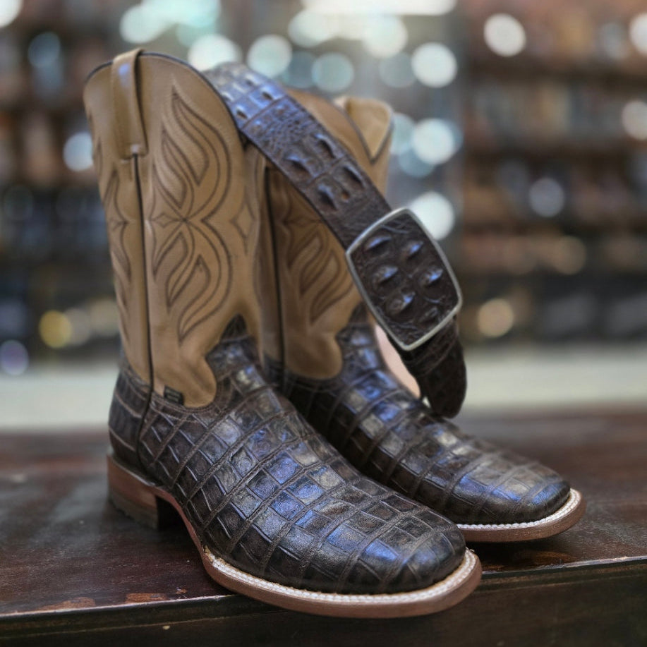BROWN CAIMAN PRINT Wide Square Toe Cowboy Boot