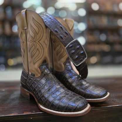 BROWN CAIMAN PRINT Wide Square Toe Cowboy Boot