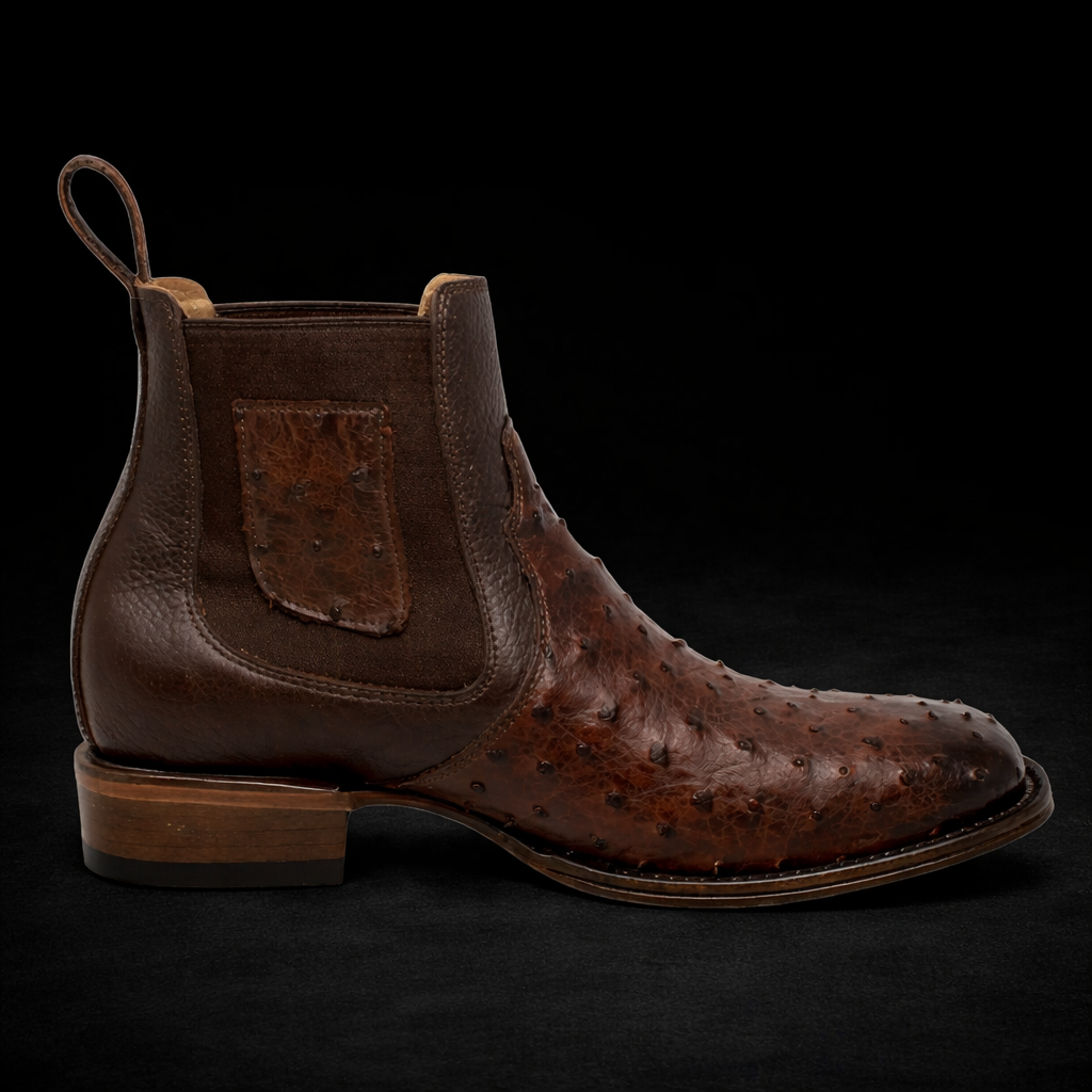 BOTIN VAQUERO WIDE SQUARE TOE OSTRICH FADED BROWN-VESTIGIUM