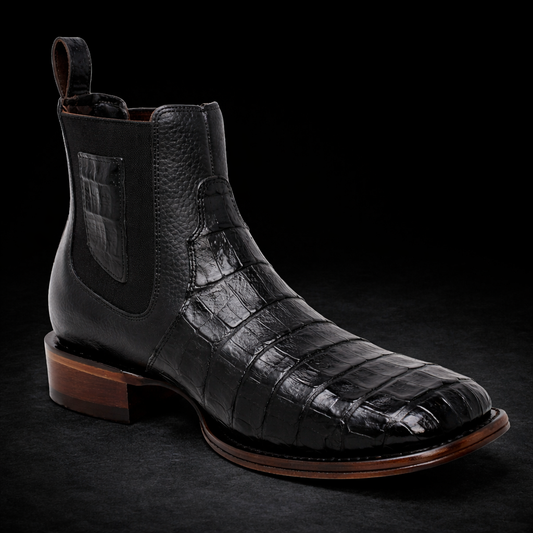 BOTIN VAQUERO WIDE SQUARE TOE CAIMAN BELLY BLACK-VESTIGIUM
