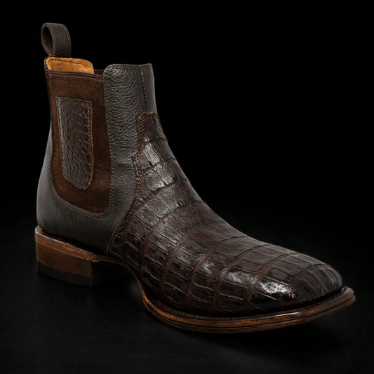 BOTIN VAQUERO WIDE SQUARE TOE CAIMAN BELLY FADED BROWN-VESTIGIUM