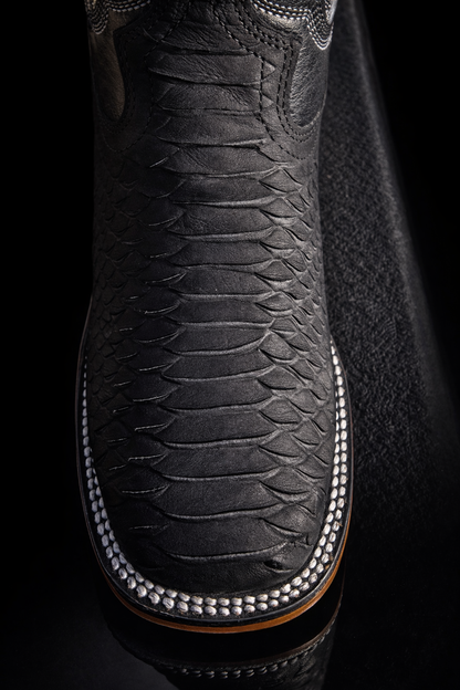 Black Suede Python Print Boots