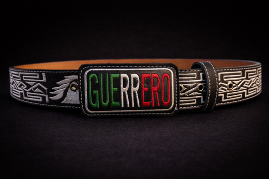 CINTURON PITEADO "GUERRERO" TRICOLOR COLOR NEGRO/BLANCO