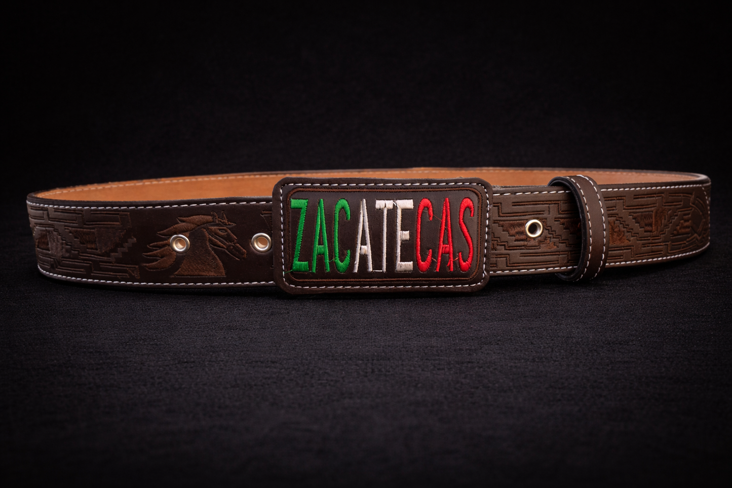 CINTURON PITEADO "ZACATECAS" TRICOLOR COLOR CAFE