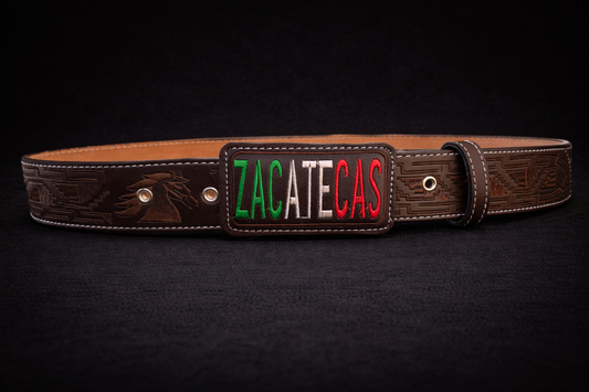 CINTURON PITEADO "ZACATECAS" TRICOLOR COLOR CAFE