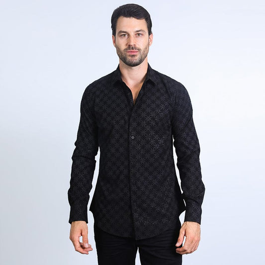 Mens Western Modern Fit Cotton/Spandex Long Sleeve Black