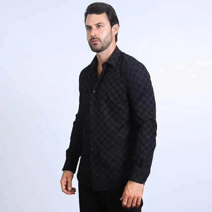 Mens Western Modern Fit Cotton/Spandex Long Sleeve Black