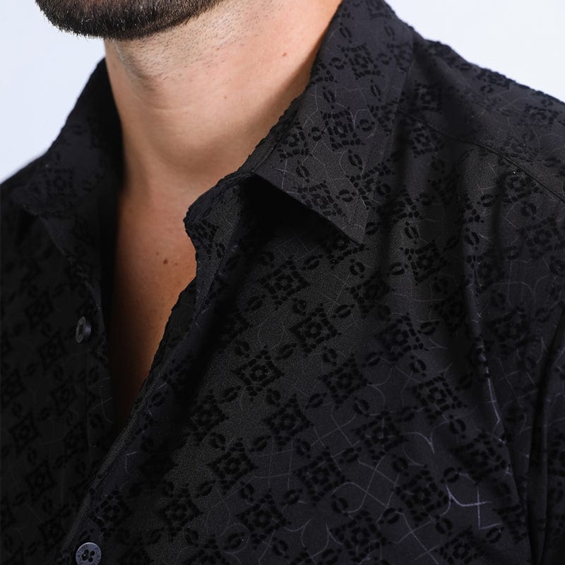 Mens Western Modern Fit Cotton/Spandex Long Sleeve Black