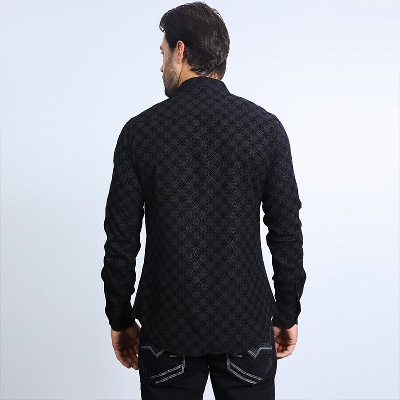 Mens Western Modern Fit Cotton/Spandex Long Sleeve Black