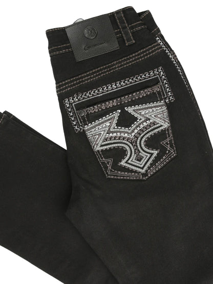 Centenario Men's Black Denim with Gray Embroidered Details 45311