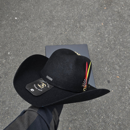 TEXANA PARA NIÑO/ FELT HAT FOR KIDS COLOR NEGRA CON PLUMA